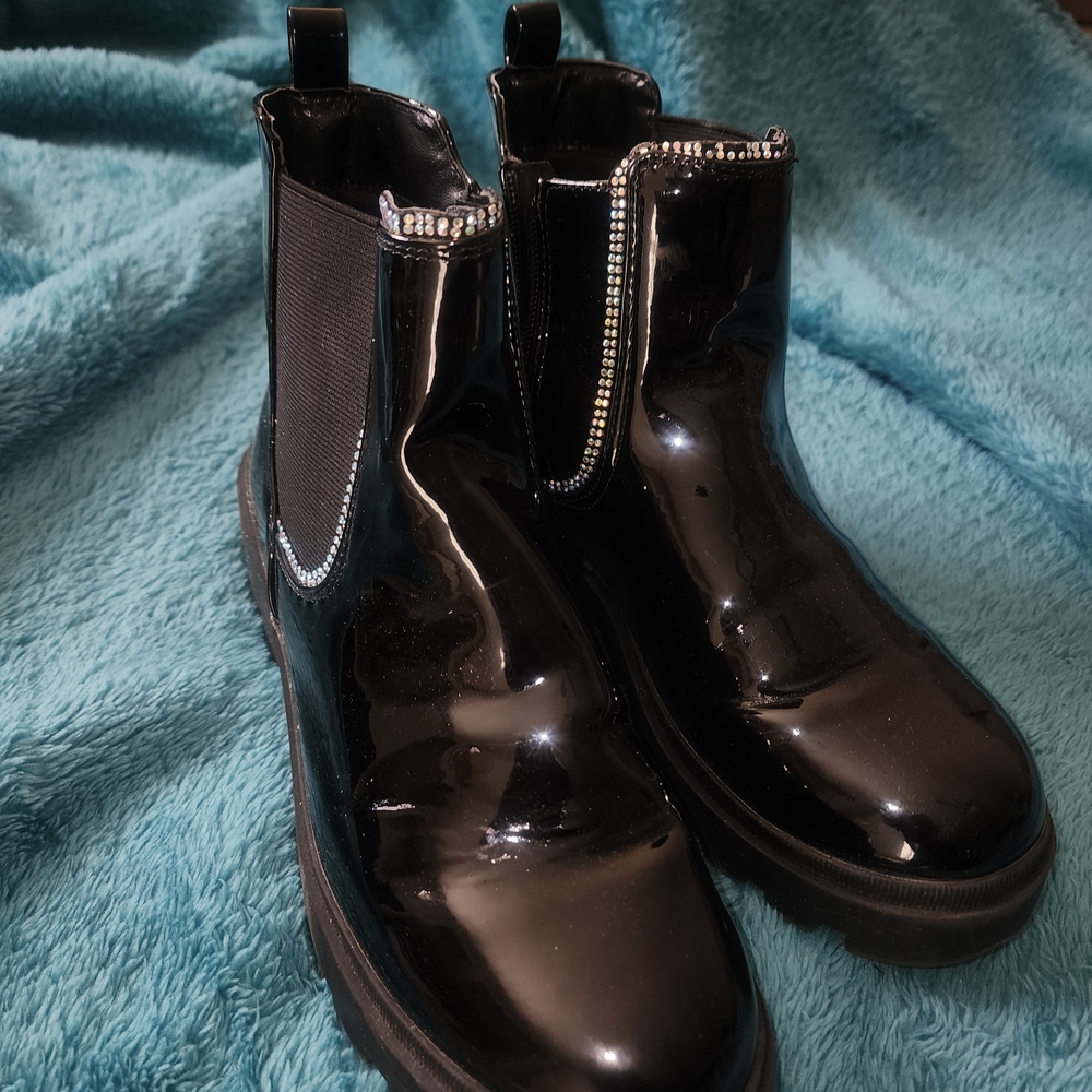 Mix No. 6 Black Patent Chelsea Boots with Rhinestone Trim